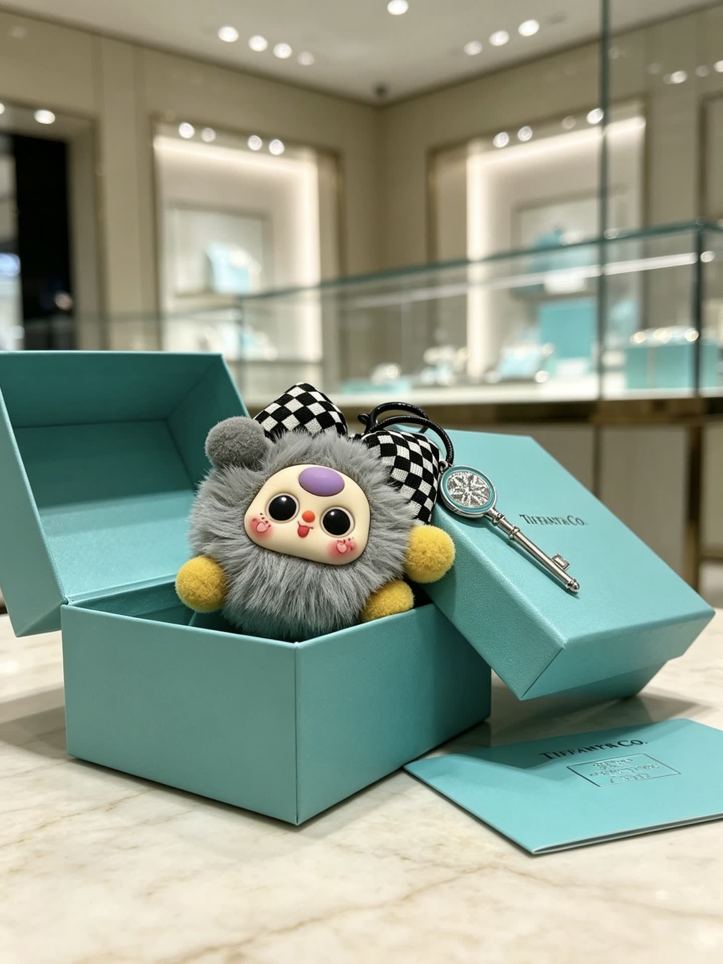 Tiffany & Co. Silver Keychain with Enamel Charm